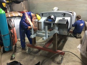 February 2014 - Frogeye tub and bonnet restoration underway for an Austin Healey Club member