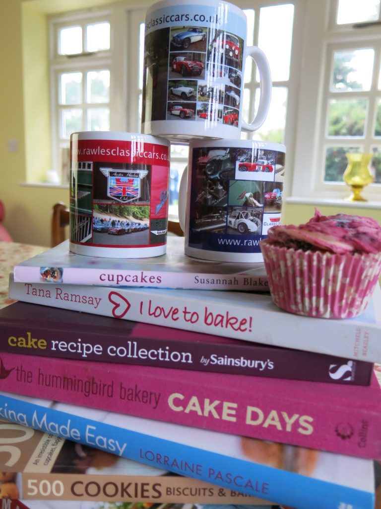 Coffee cups and recipe books ready for Saturday Natters & Nibbles