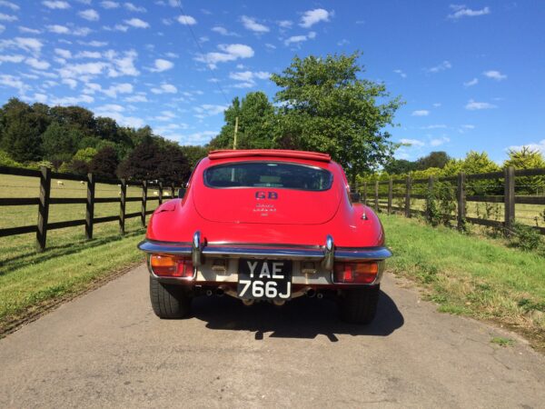 Jaguar E-Type Series 2. For sale at Bill Rawles Classic Cars Ltd. Red exterior and black trim running on chrome wire wheels just complements the whole appearance