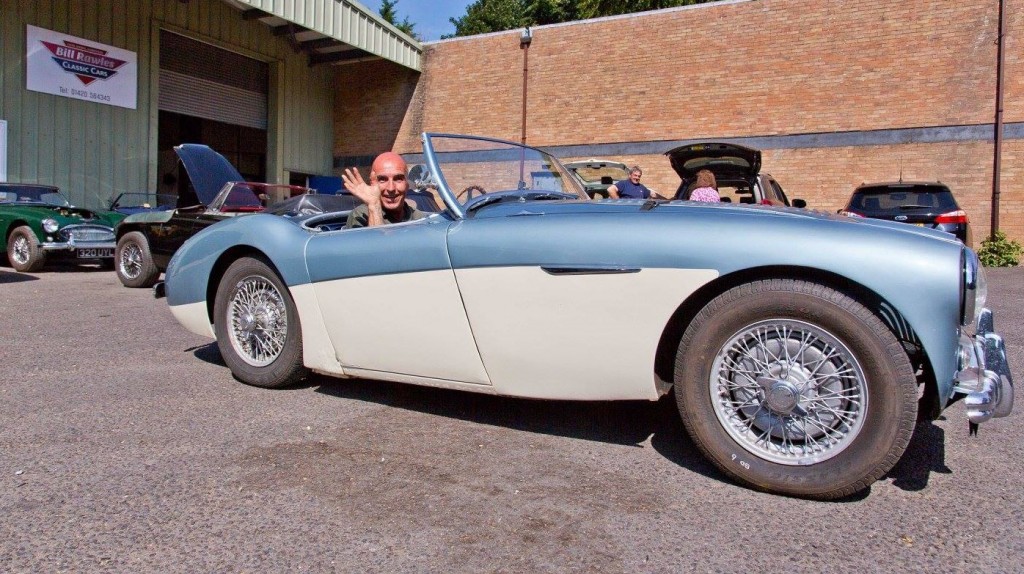 New Happy Healey owner driving off in Roy Jackson-Moores Healey 100 M Spec BN2
